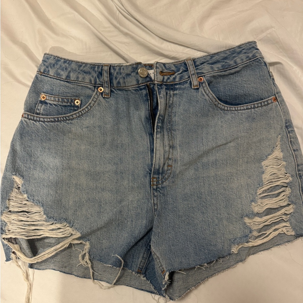 Topshop Blue Distressed Jean Shorts